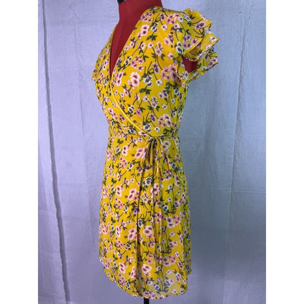 Harper Heritage Dora Yellow Floral Wrap Dress Size XS Summer Party Cocktail C710 - Picture 3 of 10